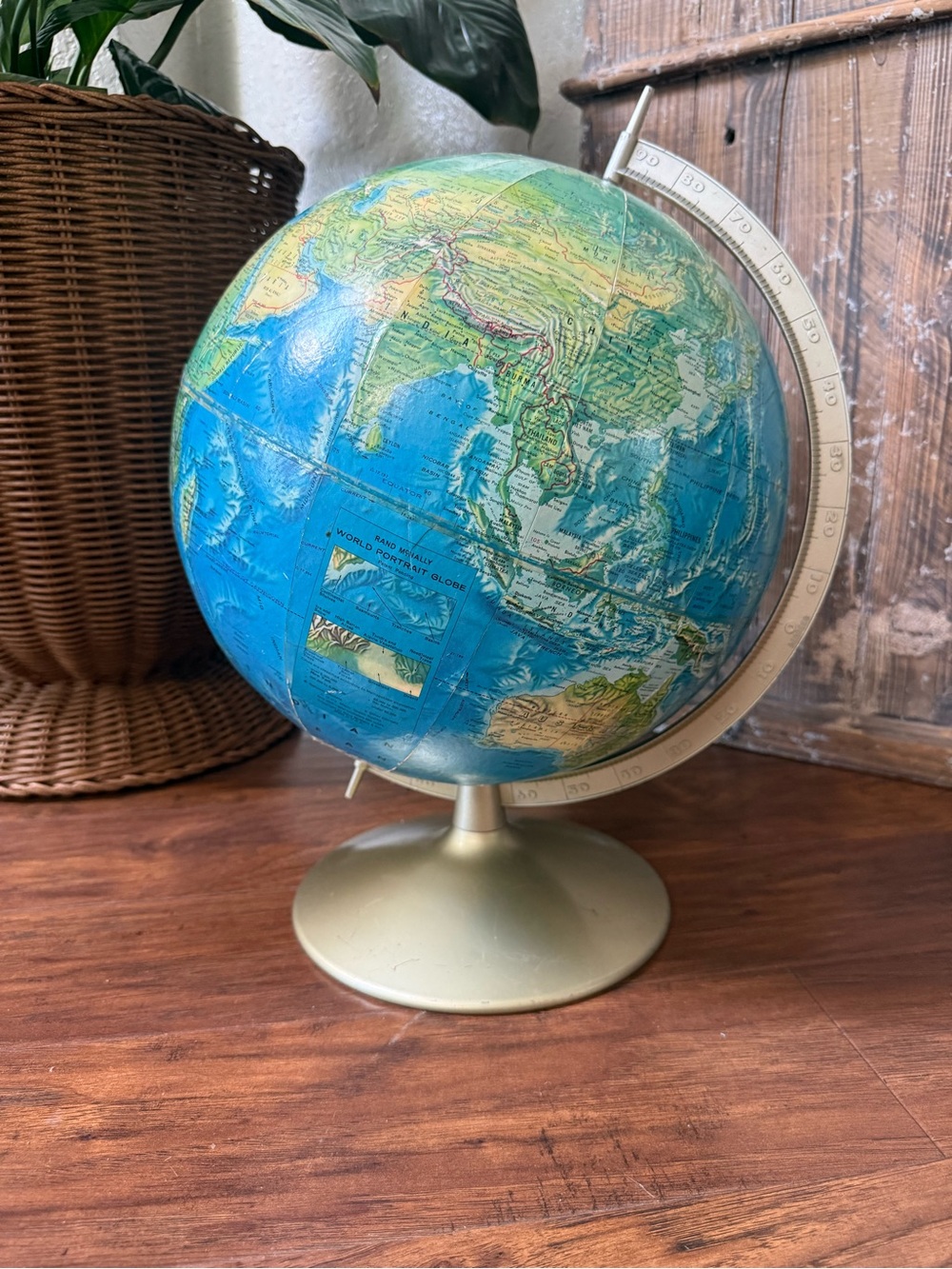 Vintage RAND McNALLY 12" World Portrait Topographical 1970s Globe Embossed